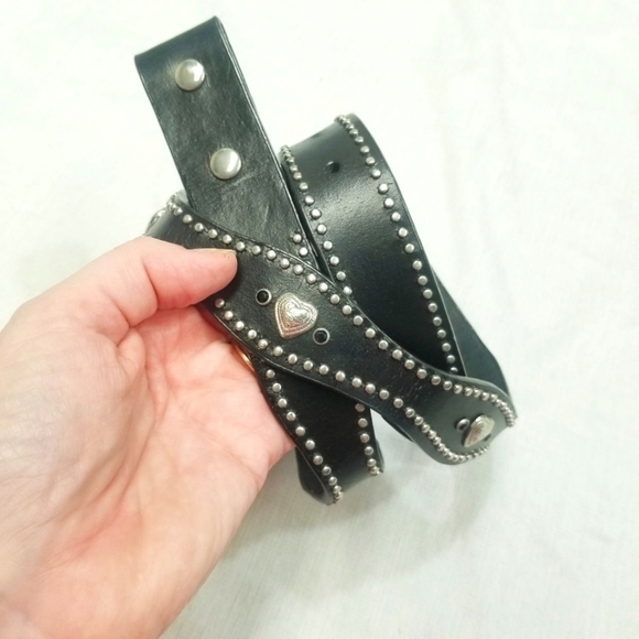 Noosa western studded belt black heart concho leather size 28 NO BUCKLE‎ - Picture 1 of 13